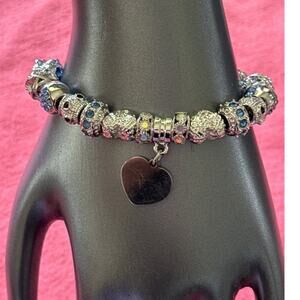 A Piece of my Heart is in Heaven Stainless Steel Blue Rhinestone Heart Bracelet